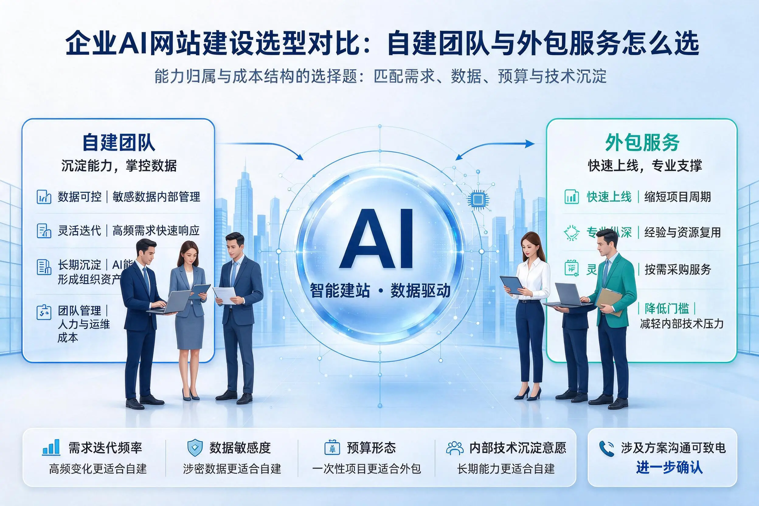 珠海企业AI网站建设选型对比：自建团队与外包服务怎么选